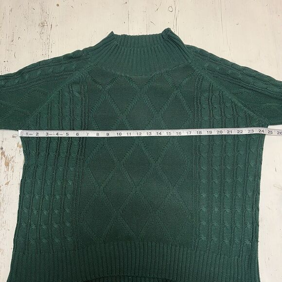 CHOLES Vestidos - Green - Cable Knit Sweater - Drop Sleeve - Mock Turtle Neck L - Picture 6 of 13